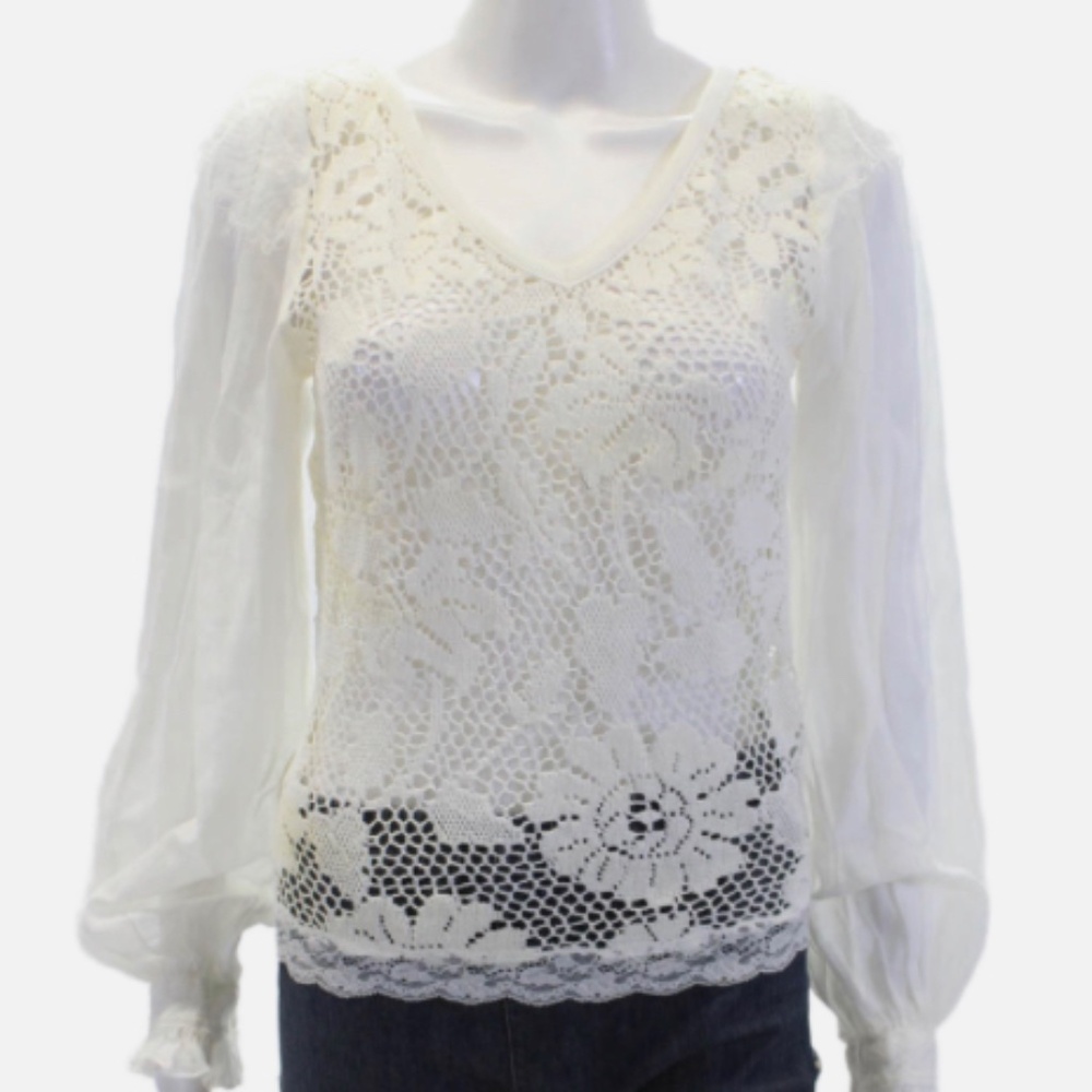 Dolce & Gabbana D&G White Lace Sleeve Blouse. Side Zip. Size 38